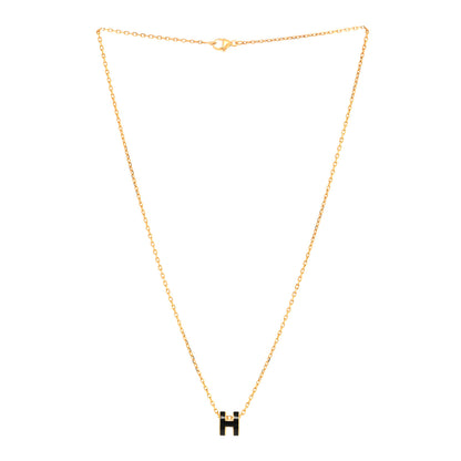 Hermes Lacquered Gold Mini Pop H Pendant Necklace Black 3 of 6