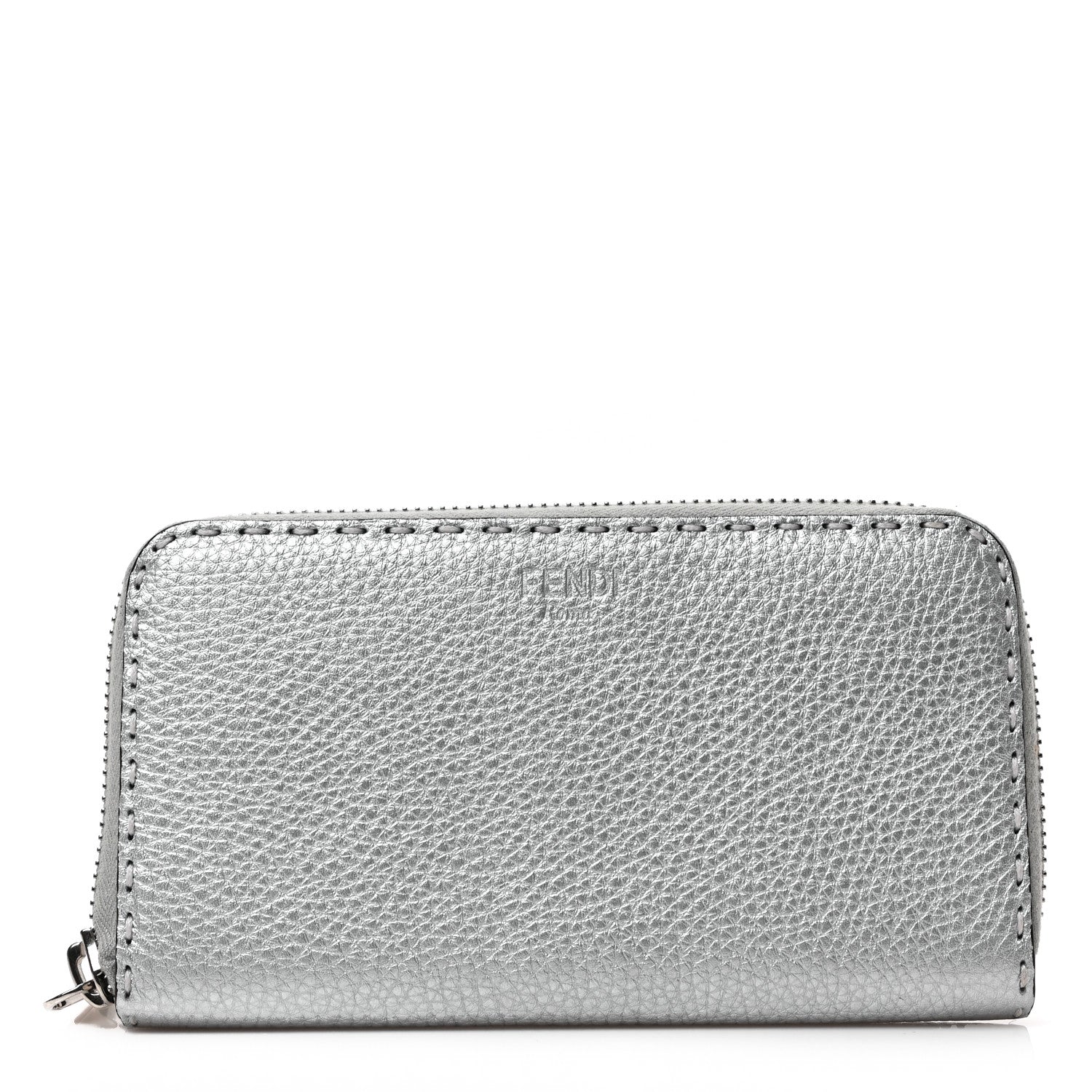 Fendi Cuoio Romano Lux Selleria Zip Around Wallet Argento 1 of 7