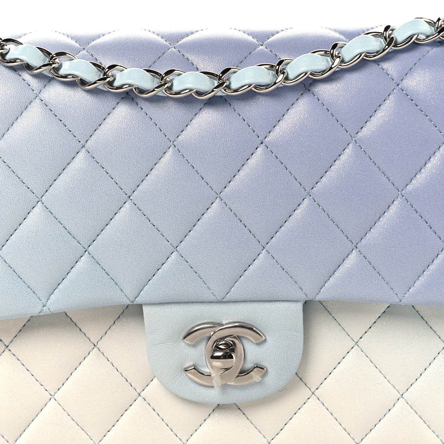 Perforated Lambskin Quilted Medium Double Flap Light Blue Light Purple White