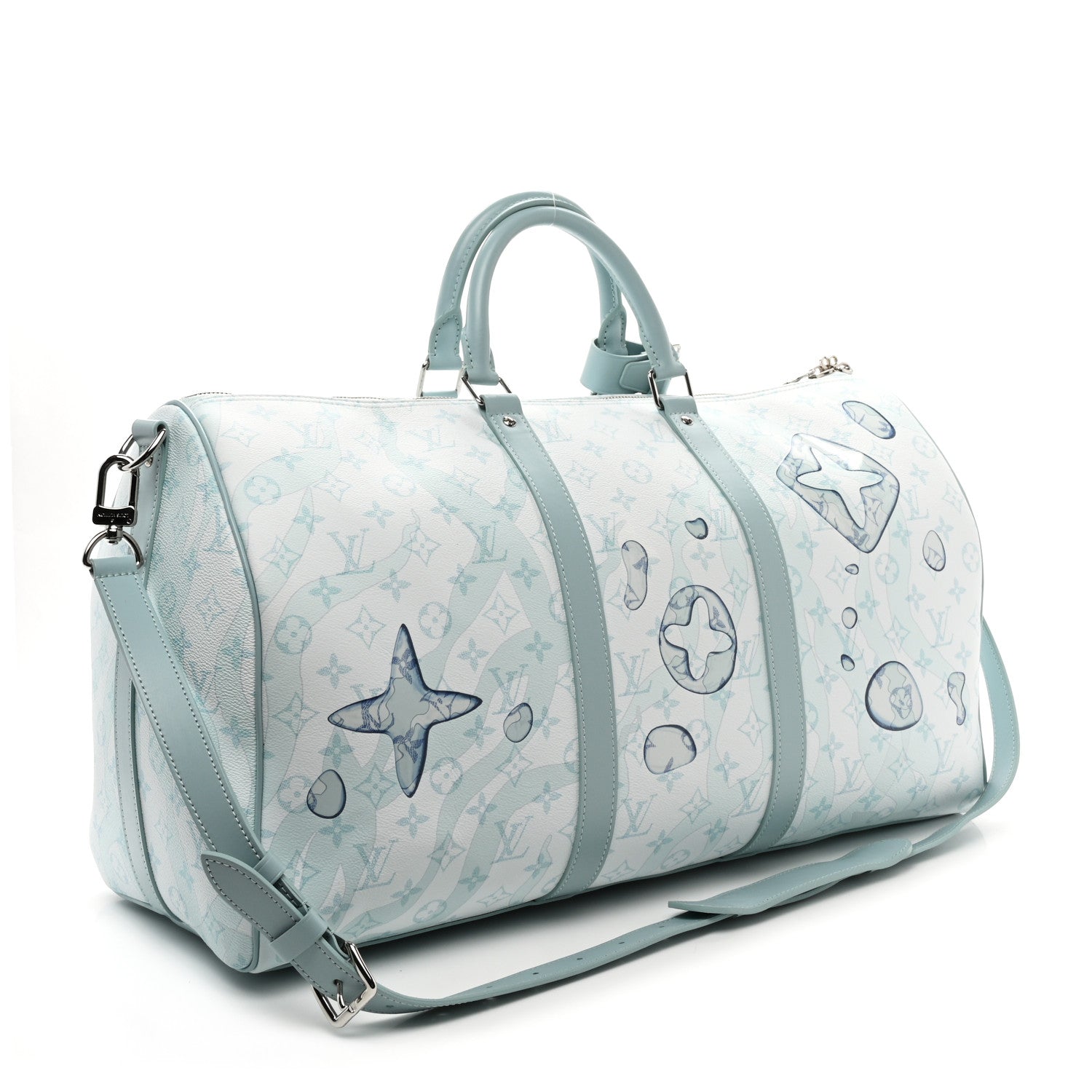 Louis Vuitton Monogram Aquagarden Keepall Bandouliere 50 Crystal Blue 2 of 8