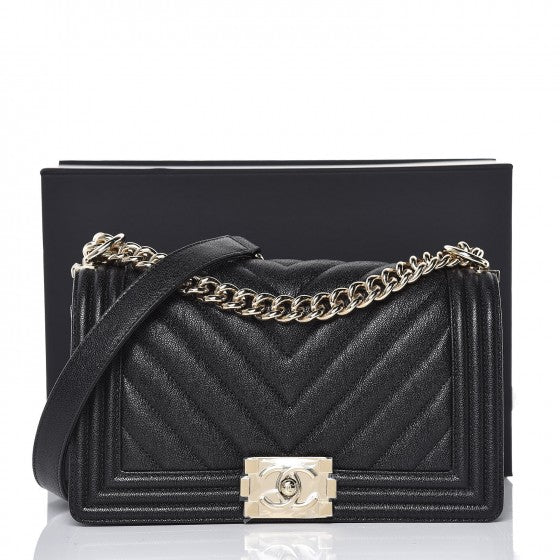 Chanel Caviar Chevron Quilted Medium Boy Flap Black 8 of 8