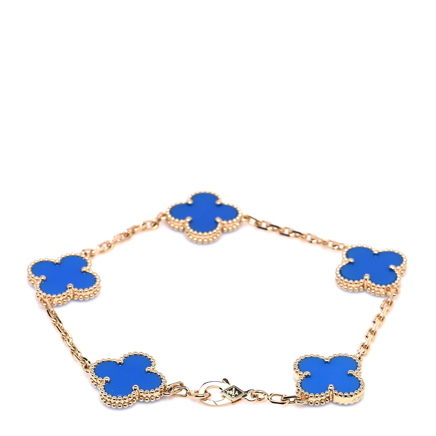 Van Cleef & Arpels 18K Yellow Gold Blue Agate 5 Motifs Vintage Alhambra Bracelet 5 of 16