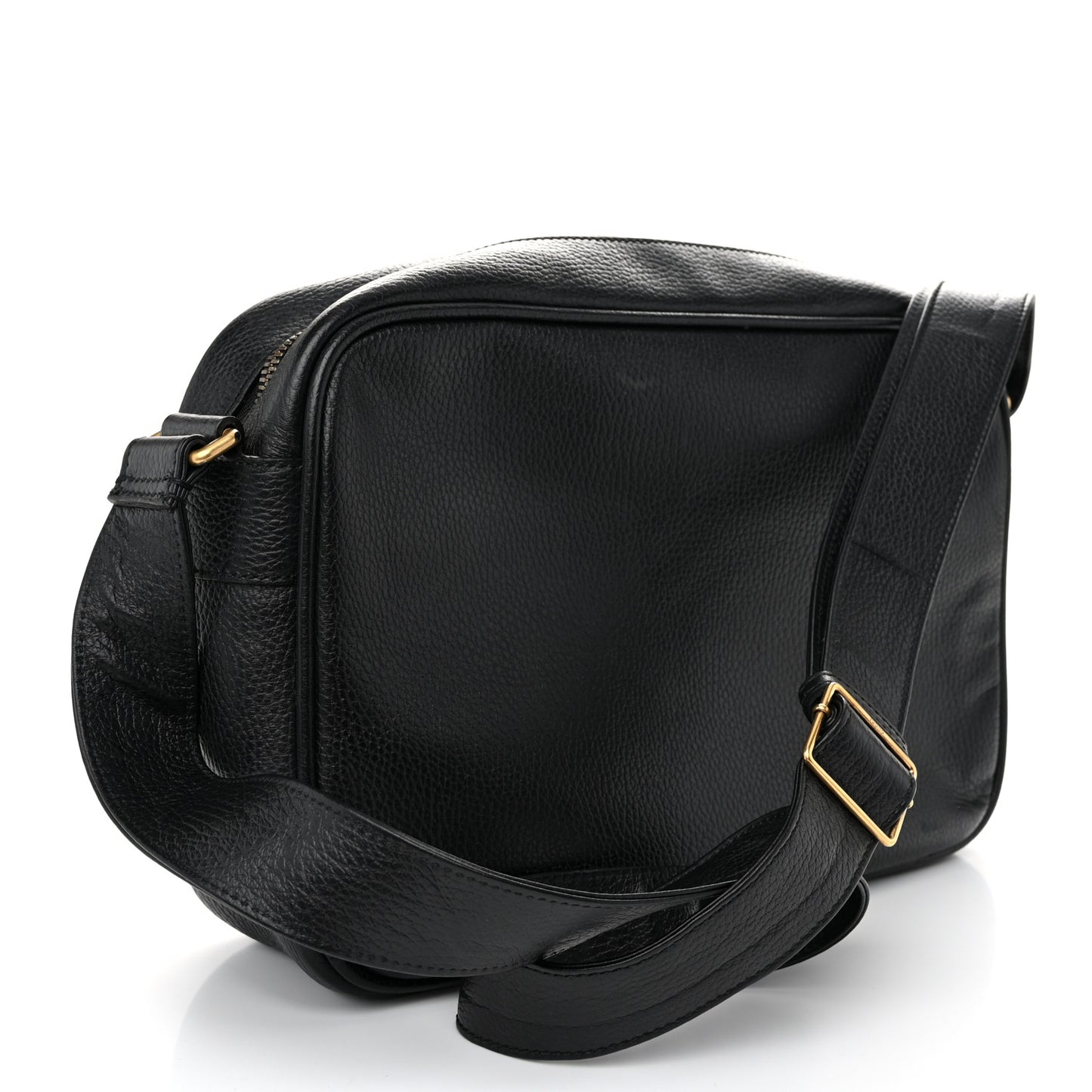Pebbled Calfskin Logo Messenger Bag Black