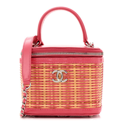 Chanel Calfskin Raffia Small Take Away Vanity Case Bag Pink Beige 1 of 10