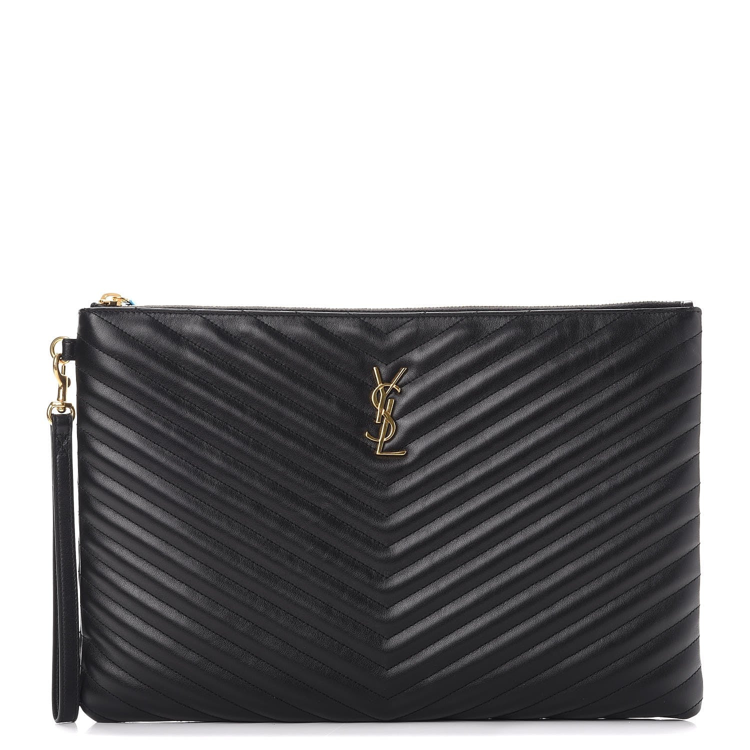 Saint Laurent Calfskin Matelasse Chevron Monogram Document Holder Black 1 of 8