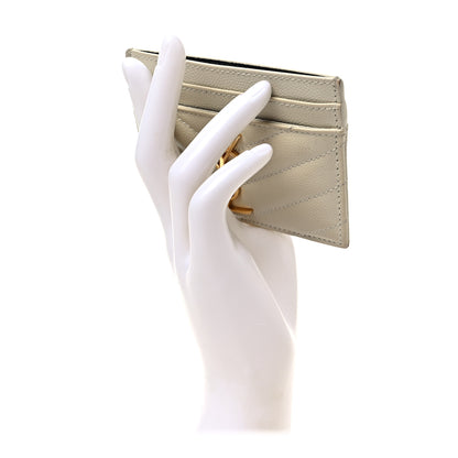 Saint Laurent Grain De Poudre Matelasse Chevron Monogram Credit Card Case Crema Soft 2 of 9