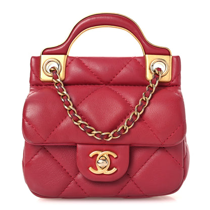 Chanel Calfskin Quilted Lady Handle Flap Card Holder With Chain Dark Pink 1 of 14