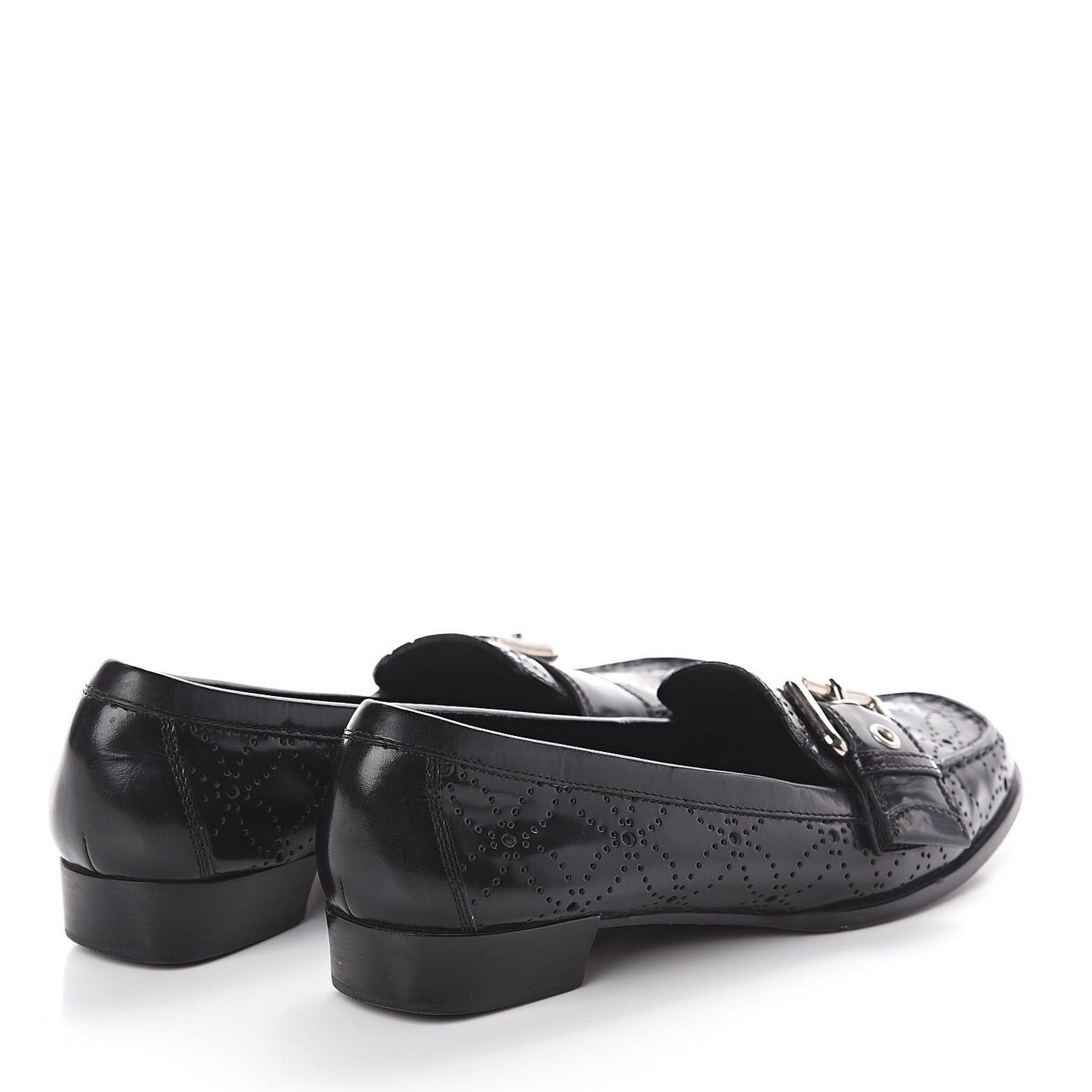 Glazed Calfskin Perforated Loafers 37 Black