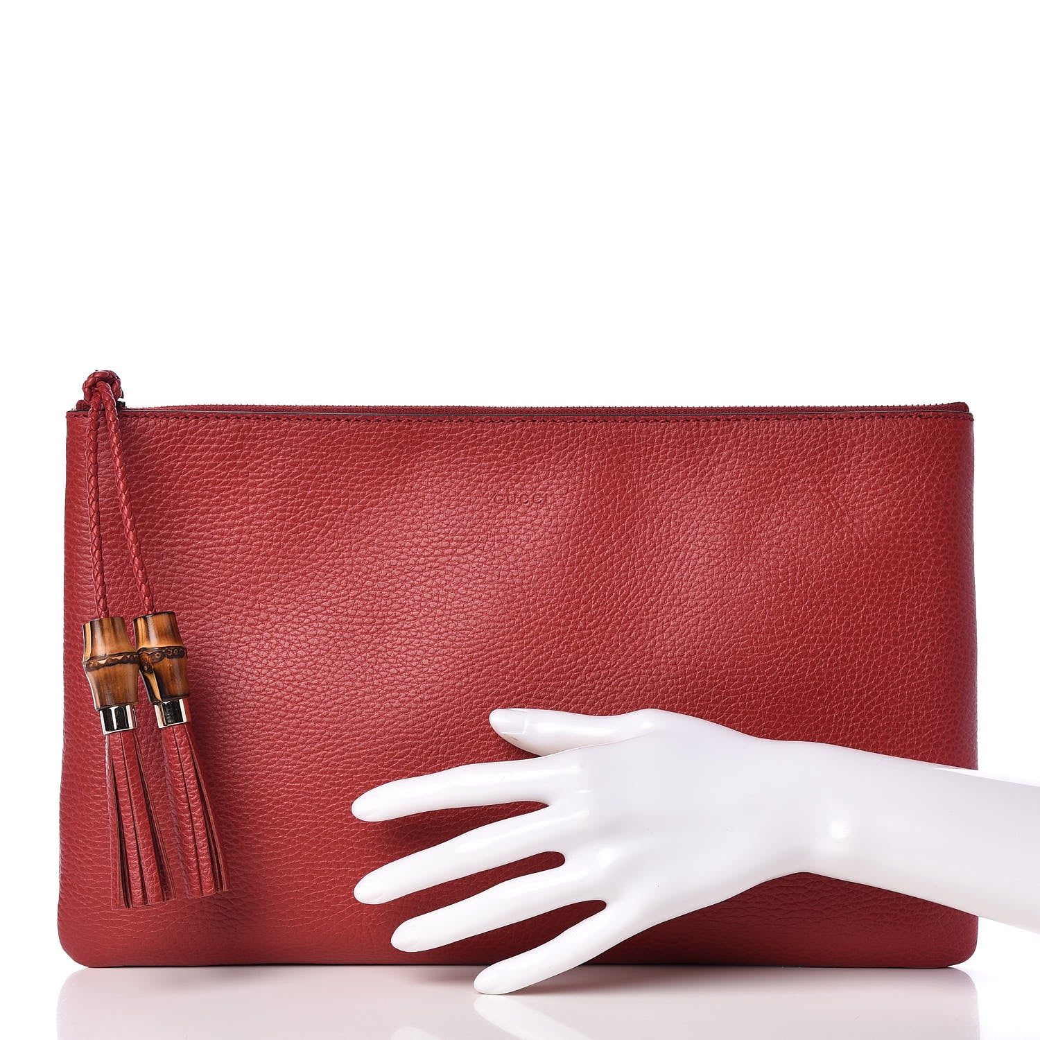 Gucci Calfskin Large Bamboo Clutch Red 2 of 8