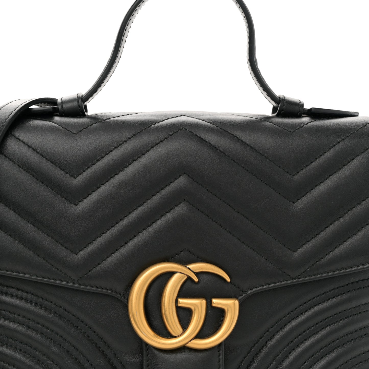 Calfskin Matelasse Small GG Marmont Top Handle Shoulder Bag Black