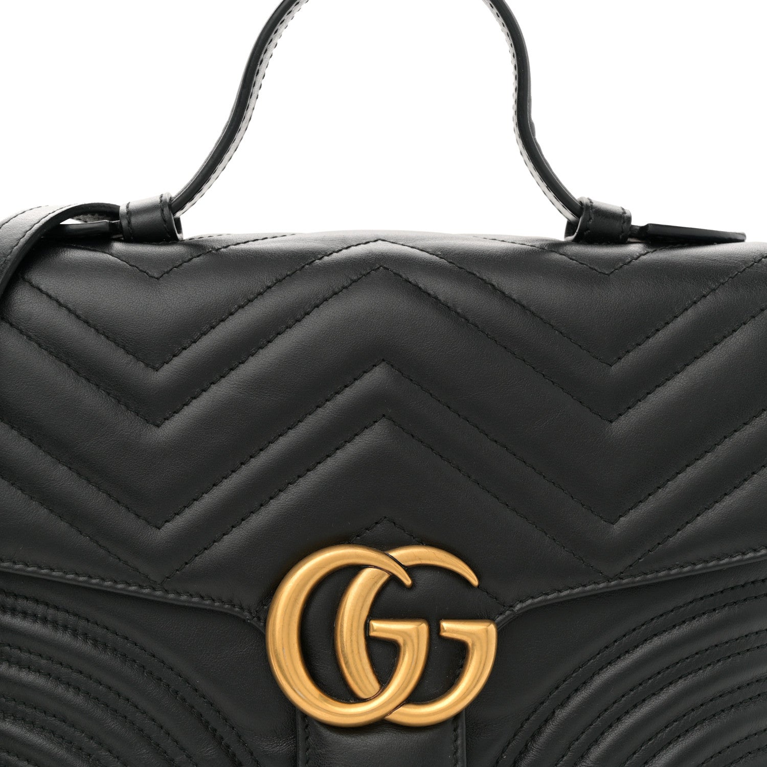 Gucci Calfskin Matelasse Small GG Marmont Top Handle Shoulder Bag Black 8 of 11