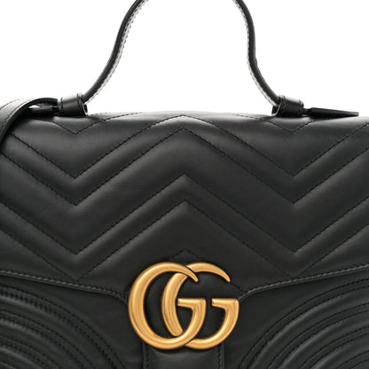 Gucci Calfskin Matelasse Small GG Marmont Top Handle Shoulder Bag Black 8 of 11