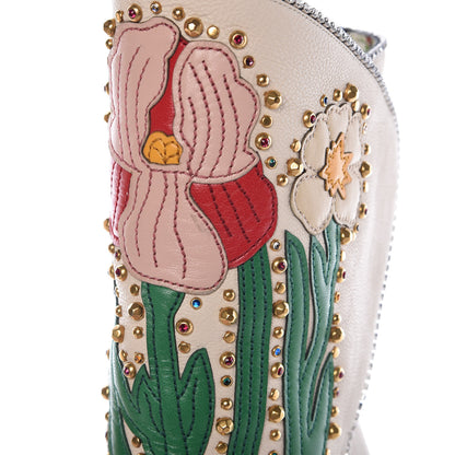 Gucci Calfskin Floral Crystal Embroidered Fosca Boots 36.5 Mystic White 7 of 11