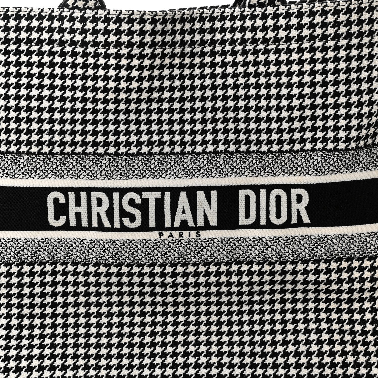 Christian Dior Canvas Houndstooth Embroidered Book Tote Black White 8 of 15