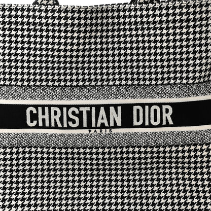 Christian Dior Canvas Houndstooth Embroidered Book Tote Black White 8 of 15