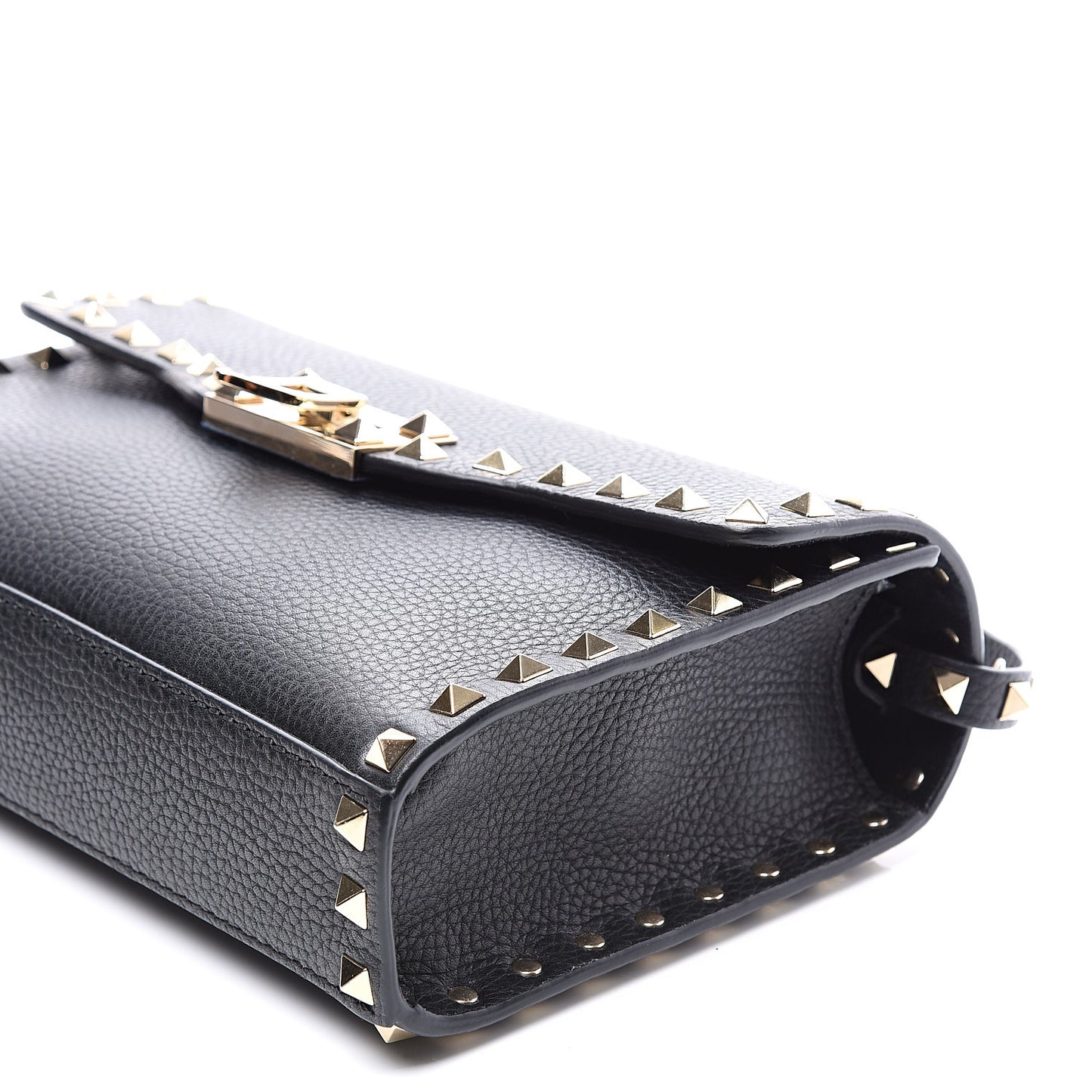 Pebbled Calfskin Medium Rockstud Flip Lock Crossbody Bag Black