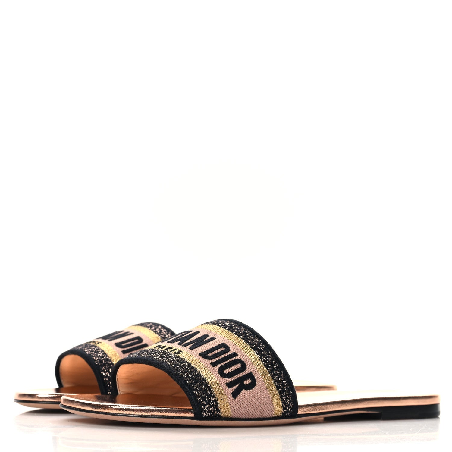 Christian Dior Canvas Lurex Embroidered Dway Flat Slide Sandals 40 Black Gold 4 of 10