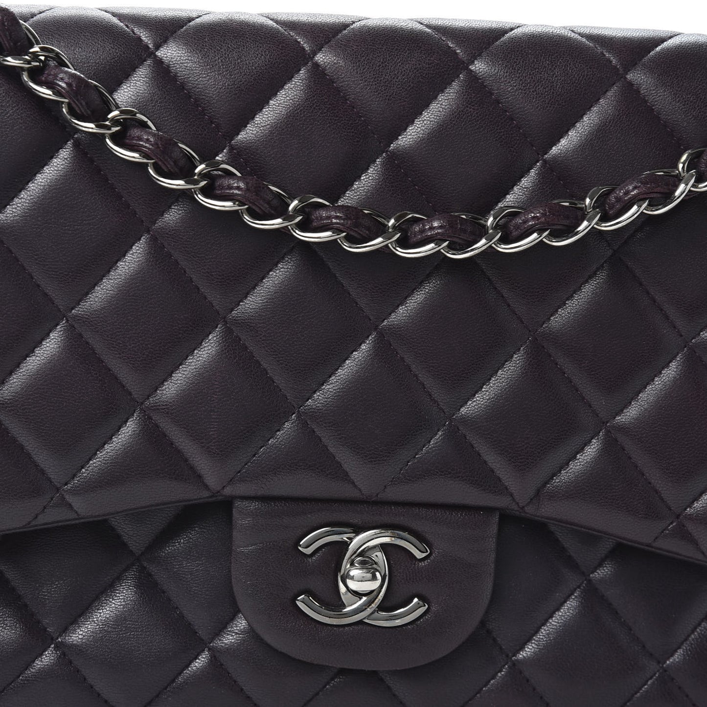 Lambskin Quilted Jumbo Double Flap Purple