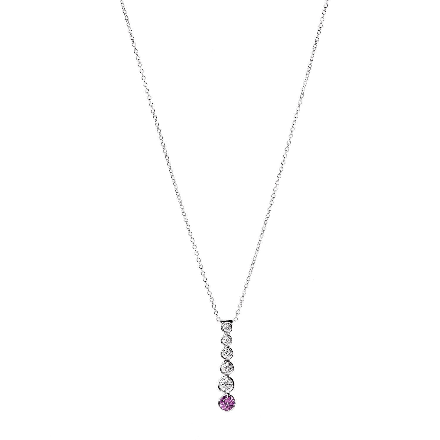 Tiffany Platinum Diamond Pink Sapphire Jazz Graduated Drop Pendant Necklace 1 of 5