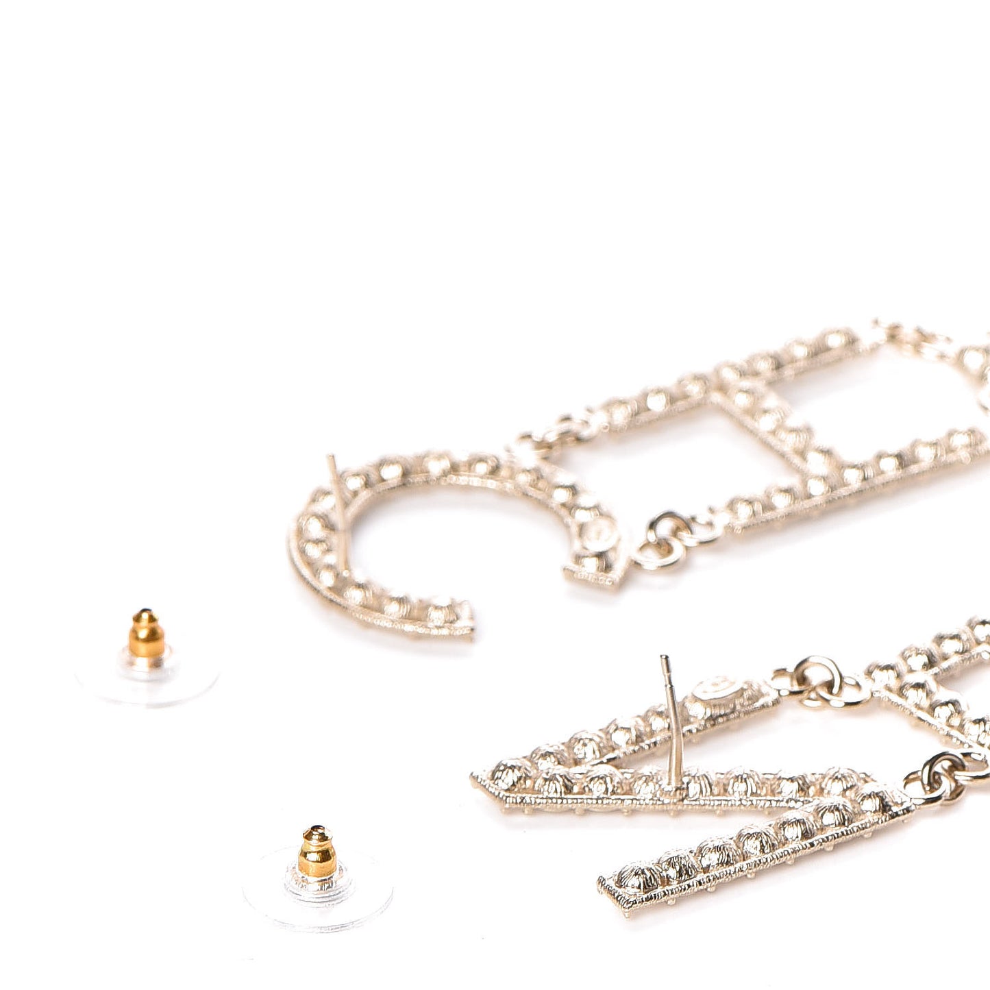 Crystal Cha-Nel Logo Drop Earrings Gold