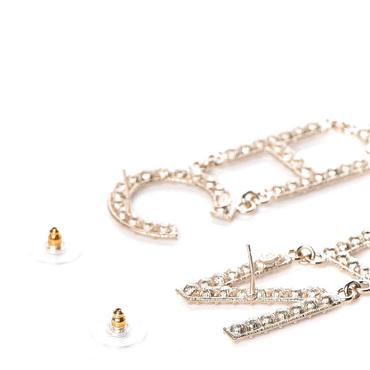Chanel Crystal Cha-Nel Logo Drop Earrings Gold 3 of 7