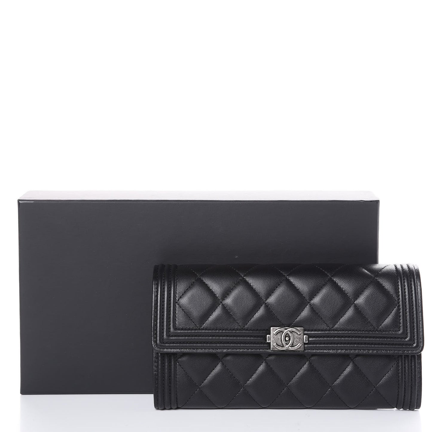 Lambskin Quilted Boy Flap Wallet Black