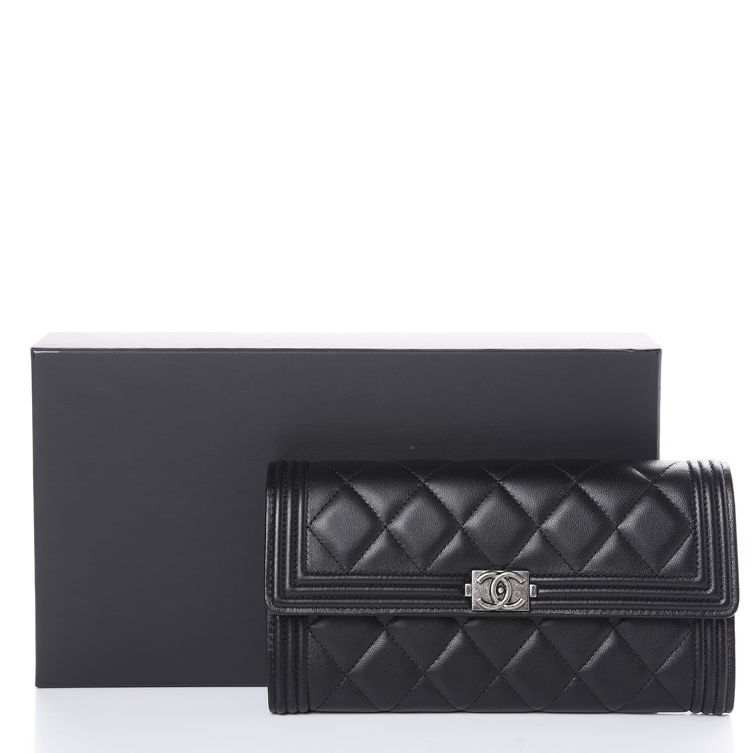 Chanel Lambskin Quilted Boy Flap Wallet Black 11 of 11