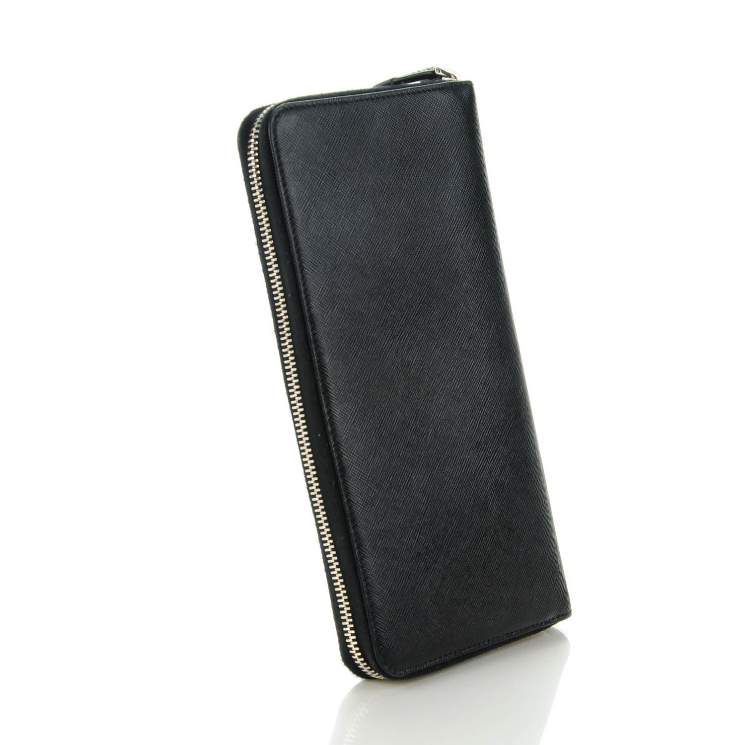 Prada Saffiano Metal Zip Around Travel Wallet Black 3 of 8