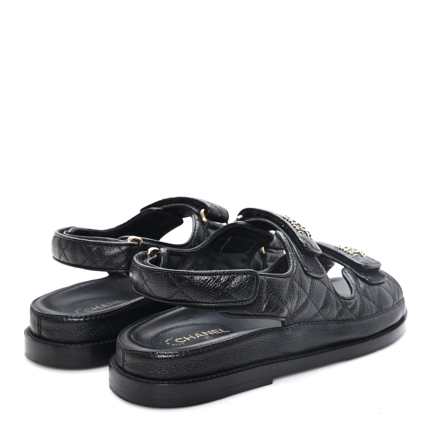 Grained Calfskin Velcro Dad Sandals 37 Black