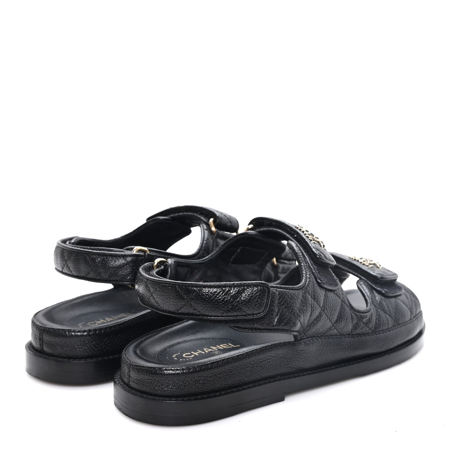Chanel Grained Calfskin Velcro Dad Sandals 37 Black 5 of 10