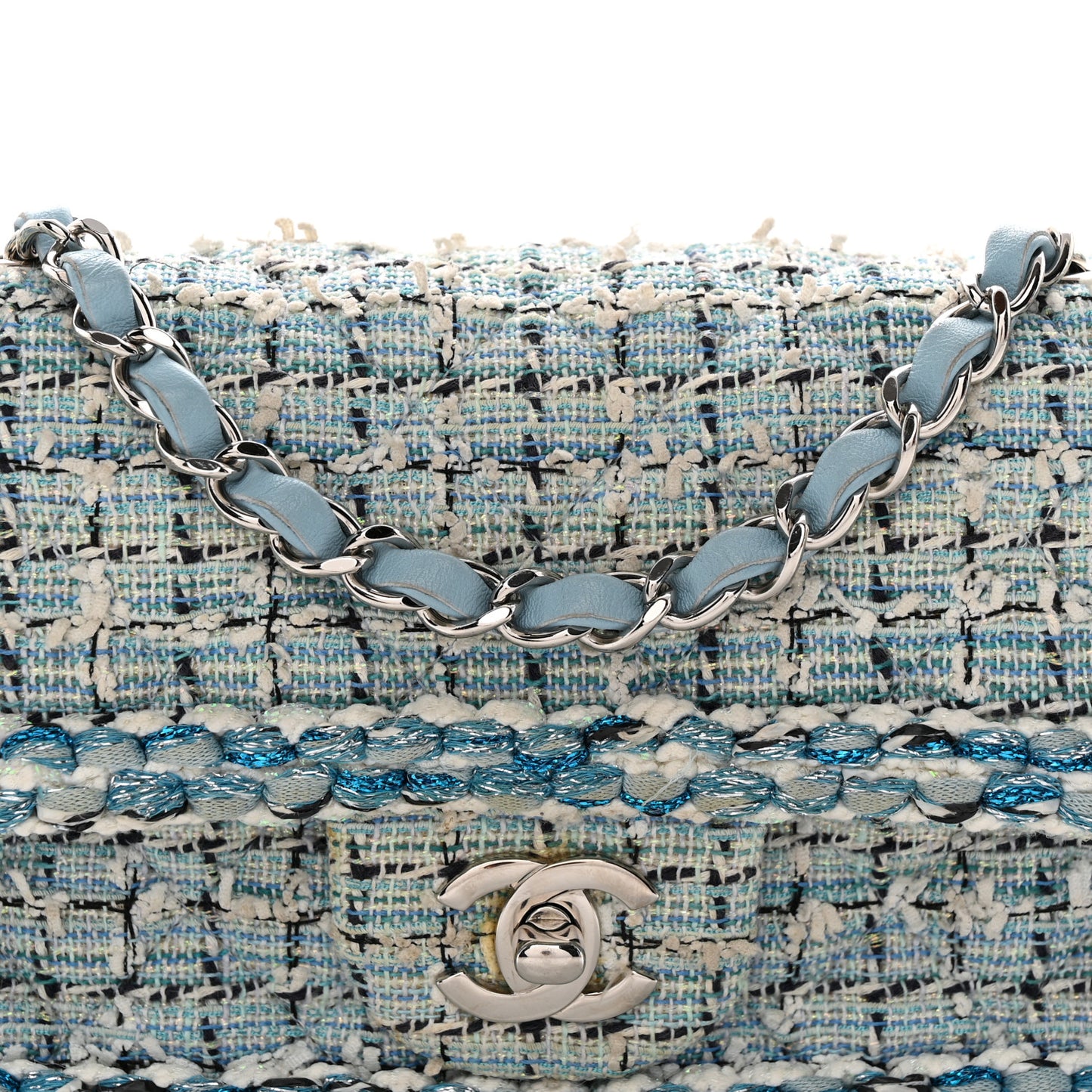 Tweed Braid Mini Flap Blue White Navy