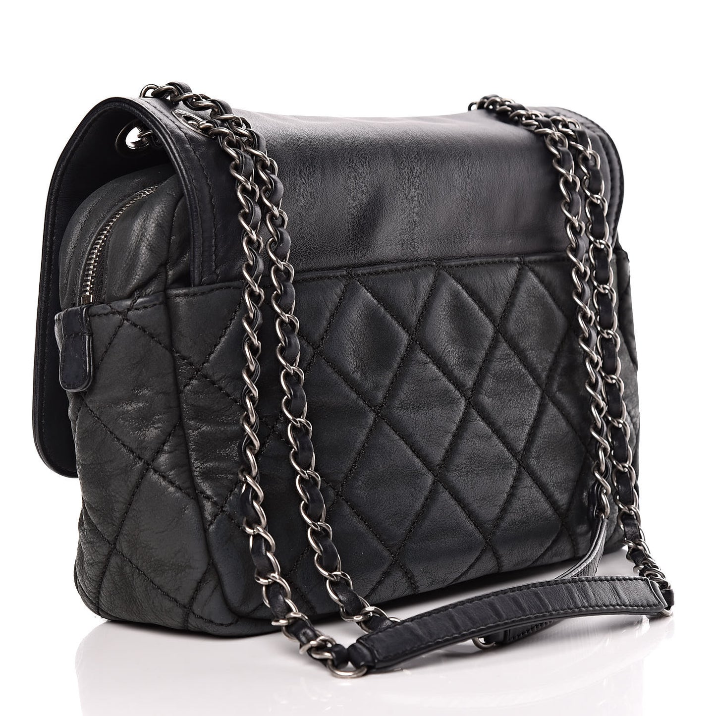 Iridescent Calfskin Medium In the Mix Flap Black