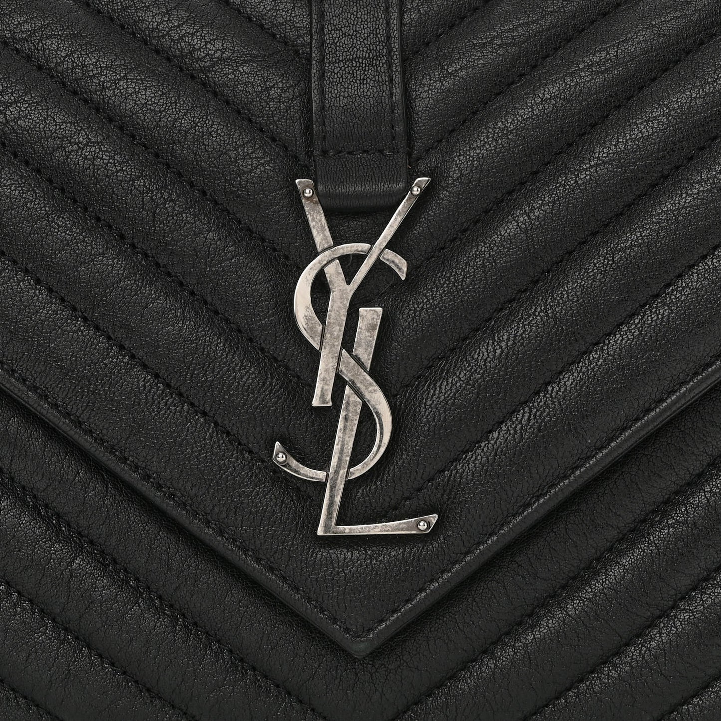 Sheepskin Matelasse Chevron Monogram Medium College Bag Black