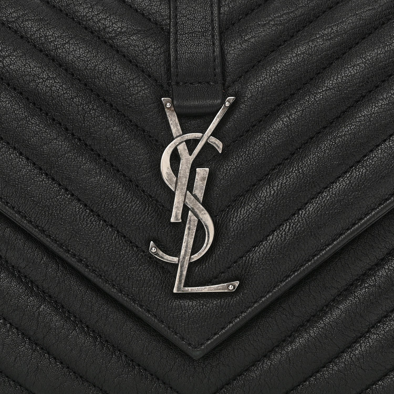 Saint Laurent Sheepskin Matelasse Chevron Monogram Medium College Bag Black 10 of 12