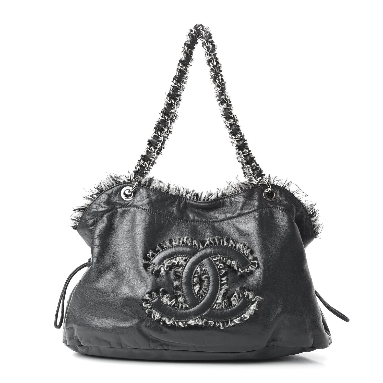 Chanel Tweed Lambskin Drawstring Tweedy Tote Dark Grey 1 of 10