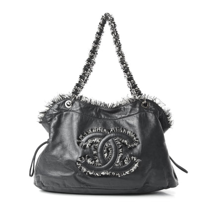 Chanel Tweed Lambskin Drawstring Tweedy Tote Dark Grey 1 of 10