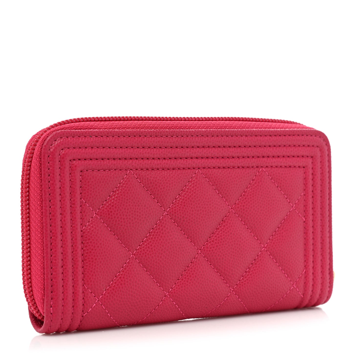 Caviar Quilted Small Boy Zip Around Wallet Fuchsia