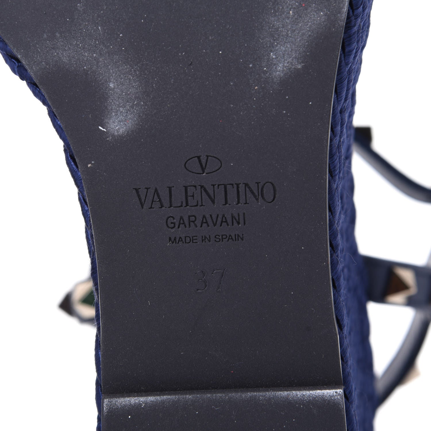 Valentino Garavani Calfskin Rockstud Torchon Espadrille Wedge Sandals 37 Pure Blue 8 of 10
