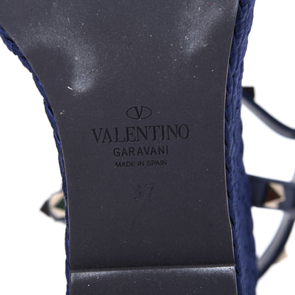 Valentino Garavani Calfskin Rockstud Torchon Espadrille Wedge Sandals 37 Pure Blue 8 of 10