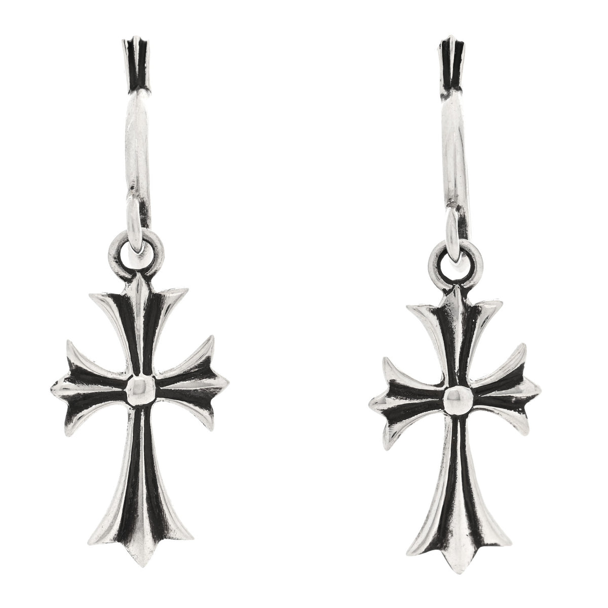 Chrome Hearts Sterling Silver Tiny CH Cross Hoop Drop Earrings 1 of 5