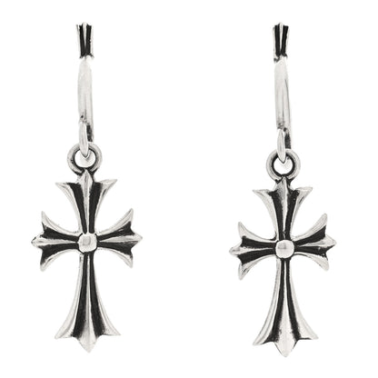 Chrome Hearts Sterling Silver Tiny CH Cross Hoop Drop Earrings 1 of 5
