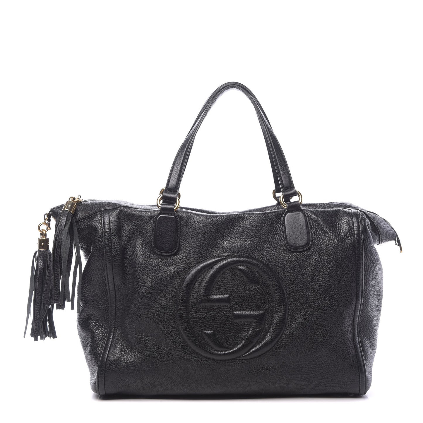Pebbled Calfskin Large Soho Top Handle Bag Black