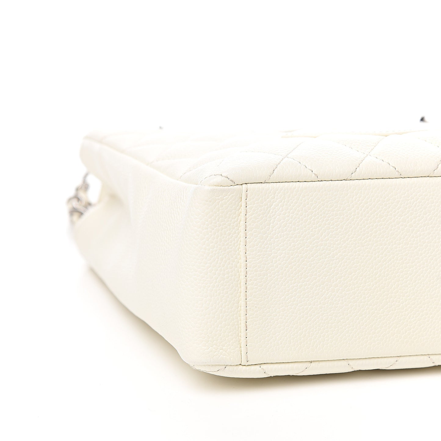 Caviar Quilted Petit Shopping Tote PST White