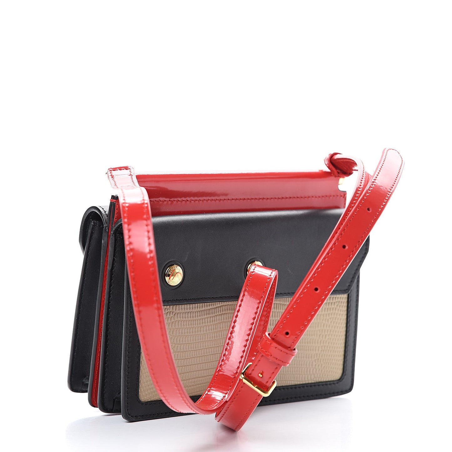 Calfskin Lizard Embossed Mini Title Bag with Pocket Black Honey