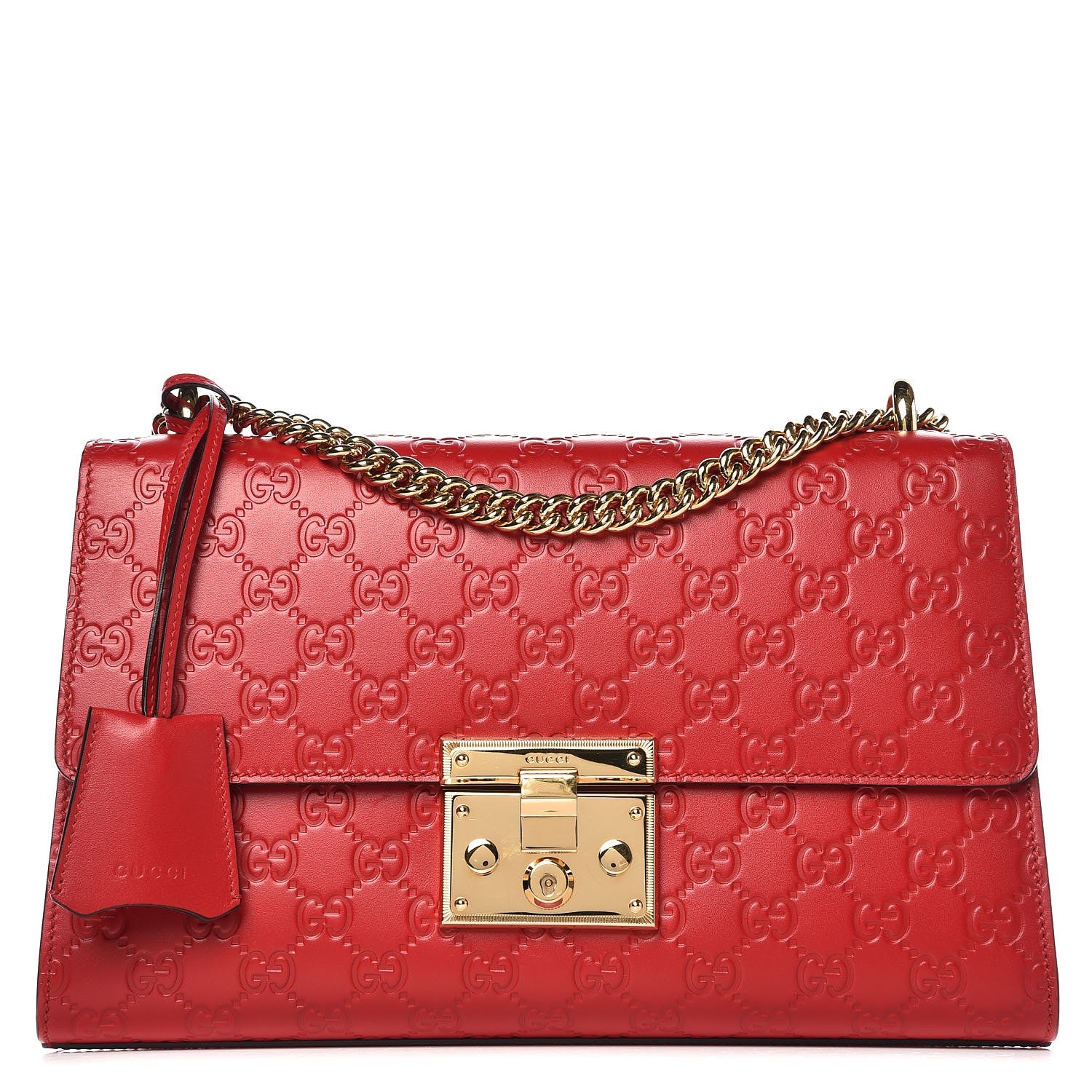 Gucci Guccissima Medium Padlock Shoulder Bag Hibiscus Red 1 of 10