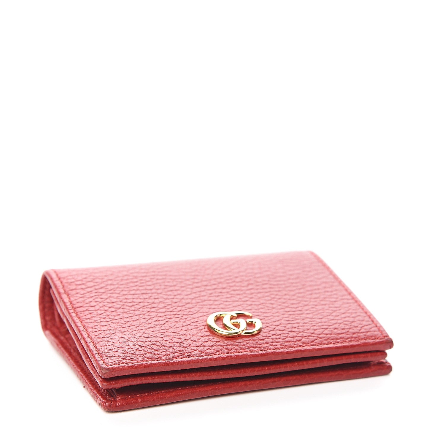 Gucci Pebbled Calfskin GG Marmont Card Case Hibiscus Red 3 of 5