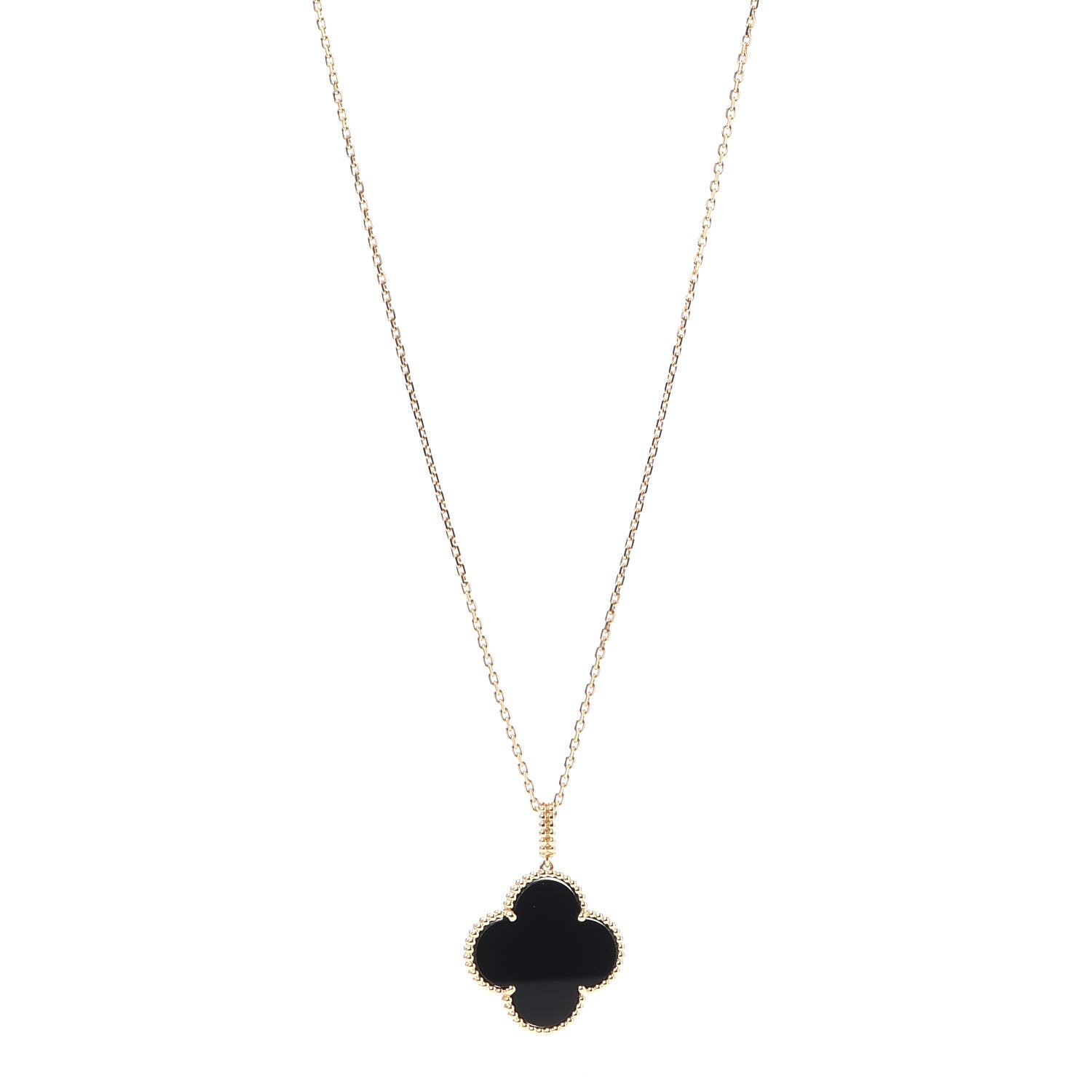 Van Cleef & Arpels 18K Yellow Gold Black Onyx Magic Alhambra Pendant Necklace 1 of 8