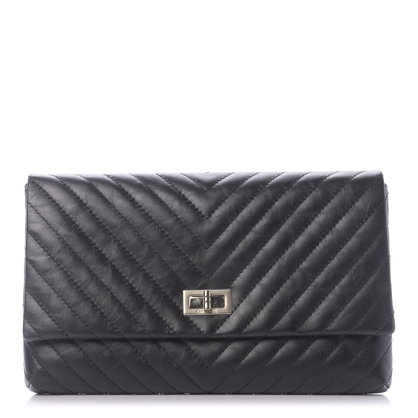 Aged Calfskin Chevron Quilted Reissue 2.55 Clutch Black