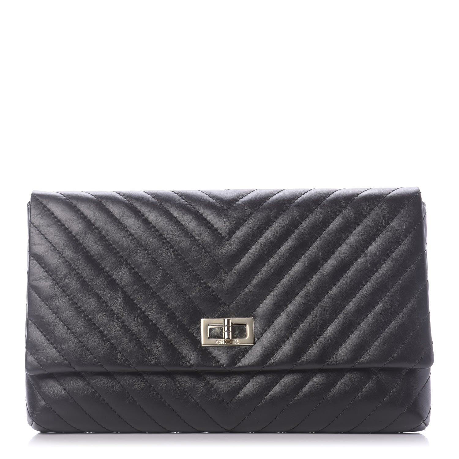 Chanel Aged Calfskin Chevron Quilted Reissue 2.55 Clutch Black 1 of 10