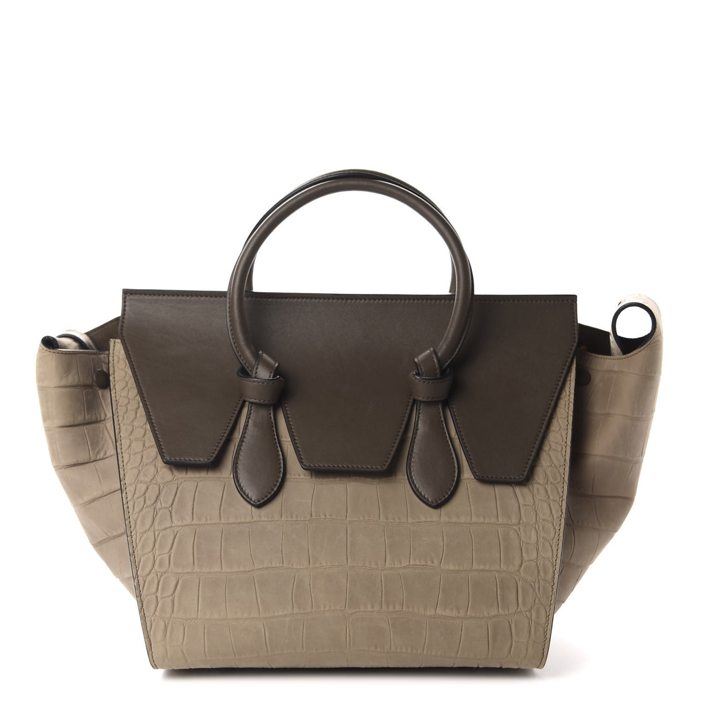 Crocodile Embossed Nubuck Calfskin Small Tie Knot Tote Grey